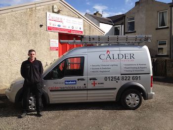 Picture of Calder Services Electrics van with technician